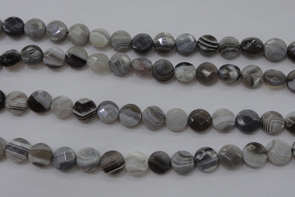 CAG3960 15.5 inches 10mm faceted coin grey botswana agate beads