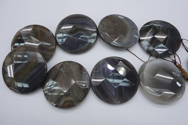 CAG3970 15.5 inches 50mm faceted coin grey botswana agate beads
