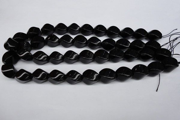 CAG4007 15.5 inches 13*18mm twisted rice black agate beads