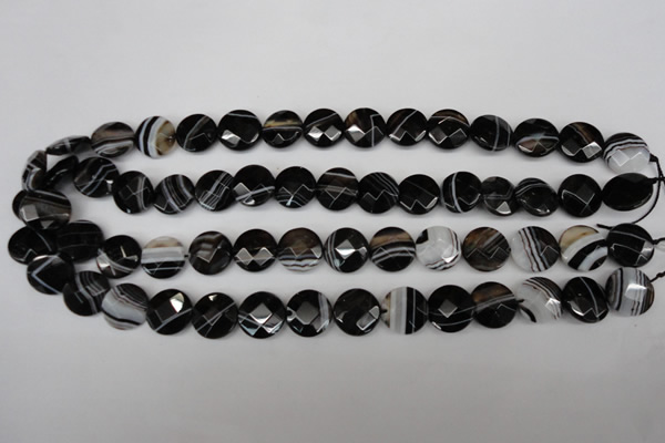 CAG4020 15.5 inches 14mm faceted coin black agate beads