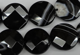 CAG4022 15.5 inches 18mm faceted coin black agate beads