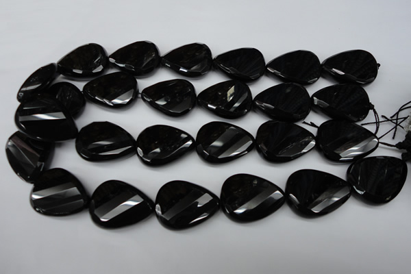 CAG4035 15.5 inches 22*30mm faceted & twisted teardrop black agate beads