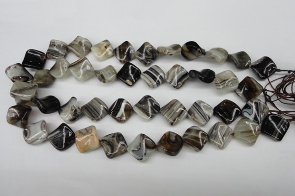 CAG4040 15.5 inches 15*15mm twisted diamond black agate beads