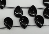 CAG4042 Top-drilled 10*14mm flat teardrop black agate beads