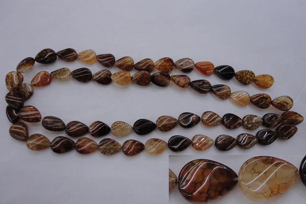 CAG4095 15.5 inches 10*14mm twisted flat teardrop dragon veins agate beads