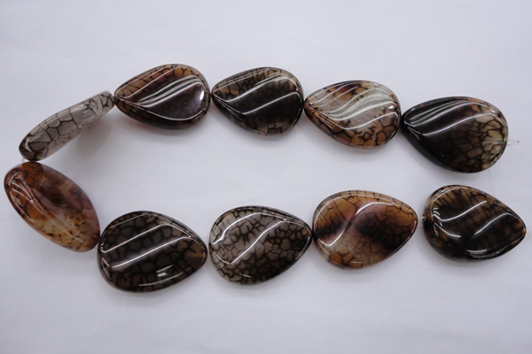 CAG4101 15.5 inches 30*40mm twisted flat teardrop dragon veins agate beads