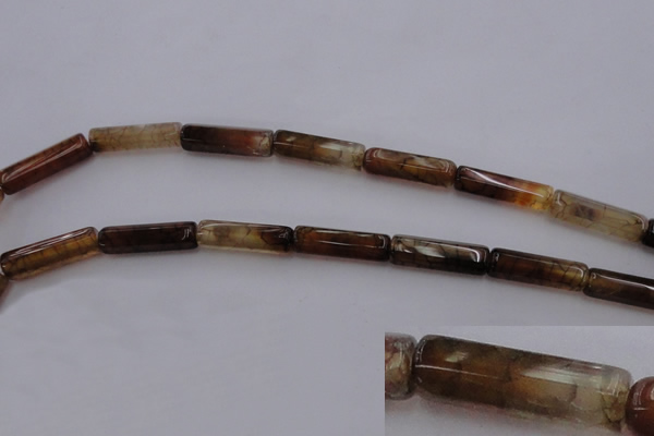 CAG4137 15.5 inches 6*20mm faceted tube dragon veins agate beads