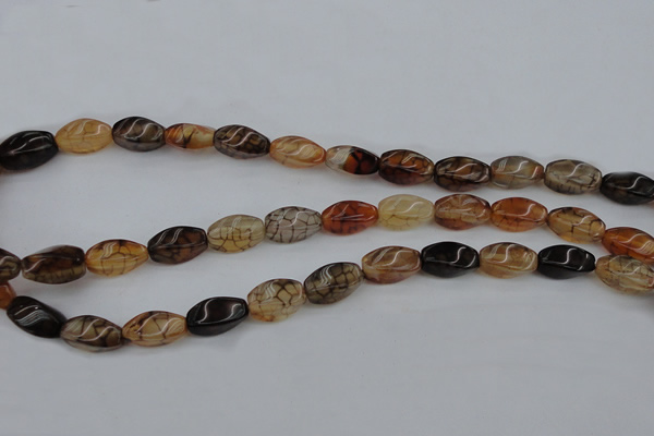 CAG4149 15.5 inches 6*12mm twisted rice dragon veins agate beads