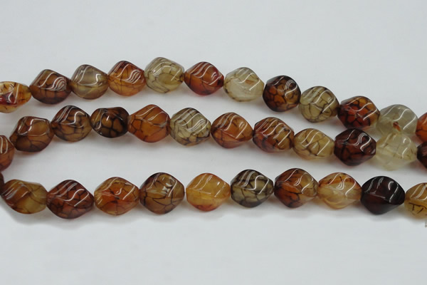 CAG4151 15.5 inches 10*14mm twisted rice dragon veins agate beads