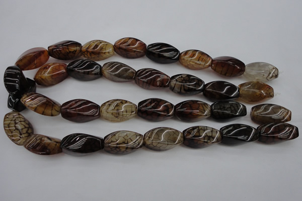 CAG4155 15.5 inches 13*25mm twisted rice dragon veins agate beads