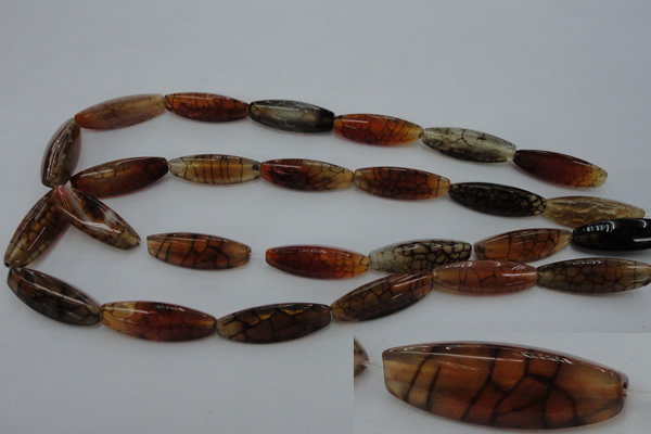 CAG4159 15.5 inches 10*30mm trihedron dragon veins agate beads