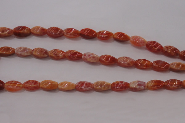 CAG4185 15.5 inches 6*12mm twisted rice natural fire agate beads