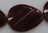 CAG4285 30*40mm faceted & twisted teardrop natural fire agate beads