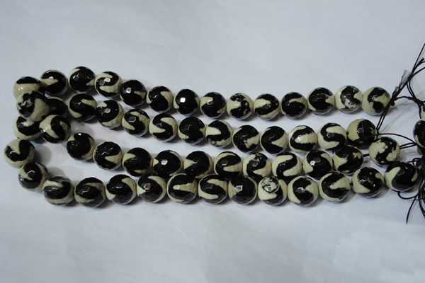 CAG4674 15.5 inches 12mm faceted round tibetan agate beads wholesale