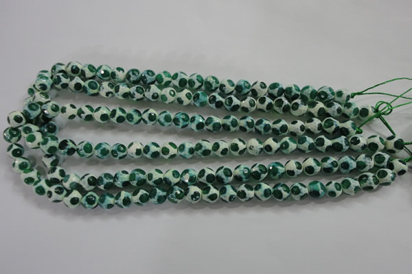 CAG4690 15 inches 8mm faceted round tibetan agate beads wholesale