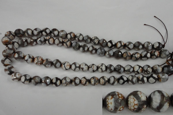 CAG4706 15 inches 10mm faceted round tibetan agate beads wholesale