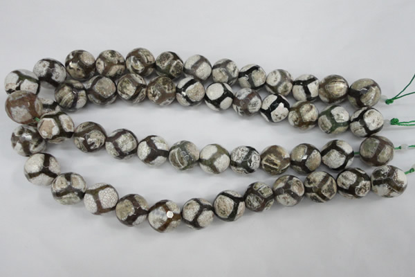 CAG4711 15 inches 16mm faceted round tibetan agate beads wholesale