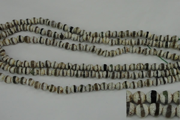 CAG4721 15 inches 6mm faceted round tibetan agate beads wholesale