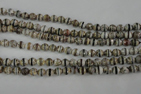 CAG4723 15 inches 8mm faceted round tibetan agate beads wholesale