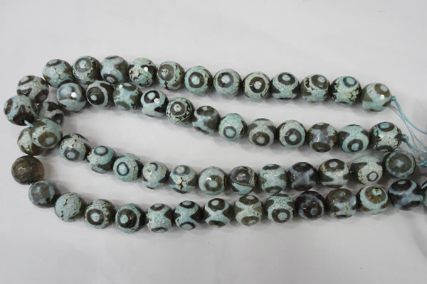 CAG4732 15 inches 14mm faceted round tibetan agate beads wholesale