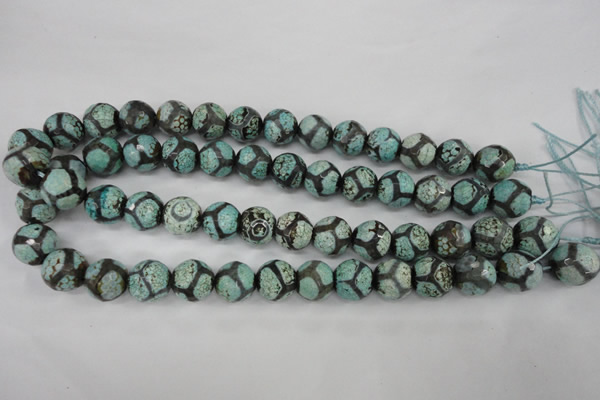 CAG4734 15 inches 14mm faceted round tibetan agate beads wholesale