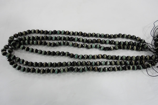 CAG5135 15 inches 6mm faceted round tibetan agate beads wholesale