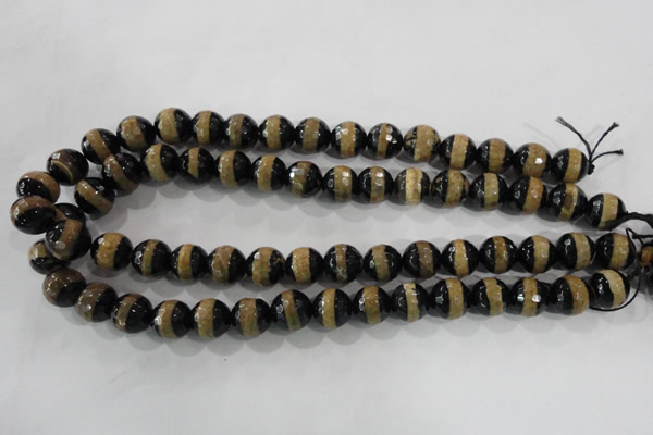 CAG5152 15 inches 12mm faceted round tibetan agate beads wholesale