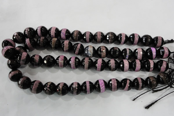 CAG5153 15 inches 12mm faceted round tibetan agate beads wholesale
