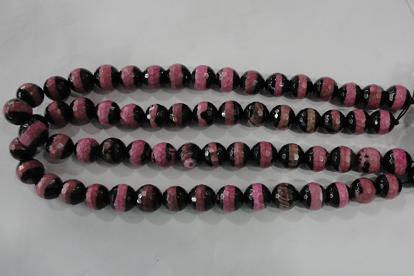 CAG5154 15 inches 12mm faceted round tibetan agate beads wholesale