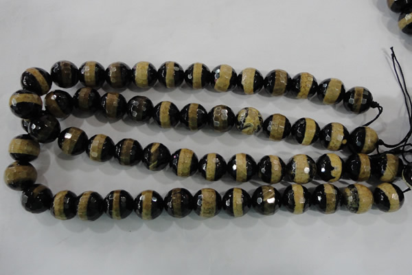 CAG5157 15 inches 12mm faceted round tibetan agate beads wholesale