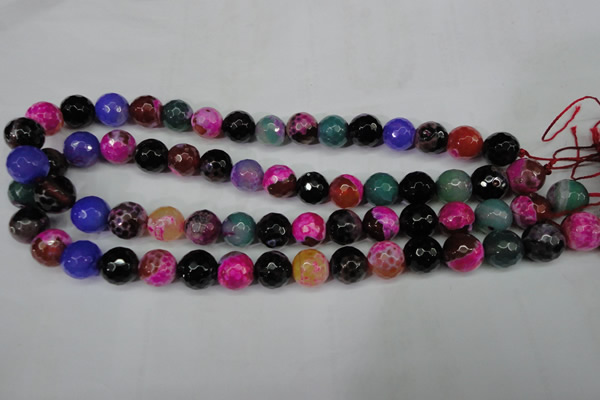 CAG5194 15 inches 12mm faceted round fire crackle agate beads