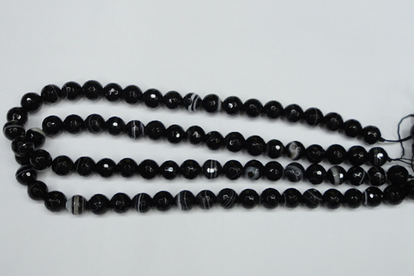 CAG5273 15.5 inches 8mm faceted round black line agate beads