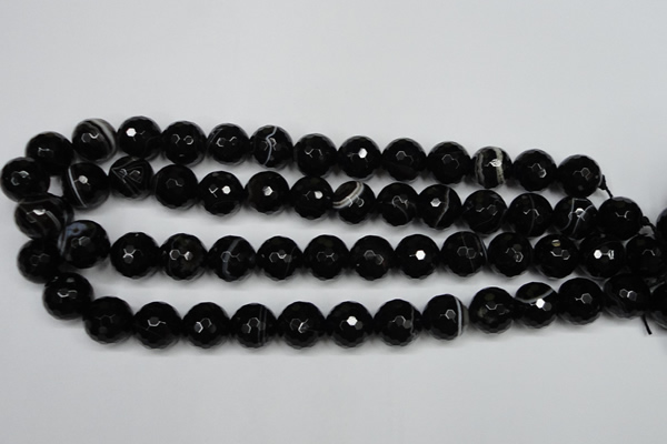 CAG5275 15.5 inches 12mm faceted round black line agate beads