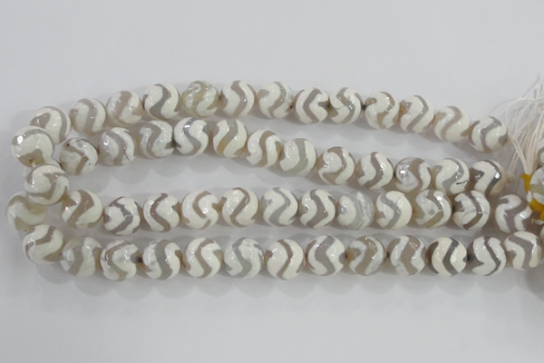 CAG5331 15.5 inches 12mm faceted round tibetan agate beads wholesale