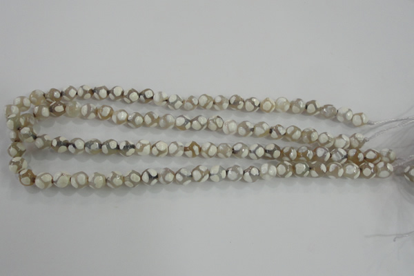 CAG5333 15.5 inches 8mm faceted round tibetan agate beads wholesale