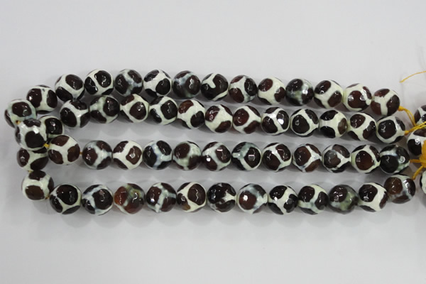 CAG5341 15.5 inches 14mm faceted round tibetan agate beads wholesale