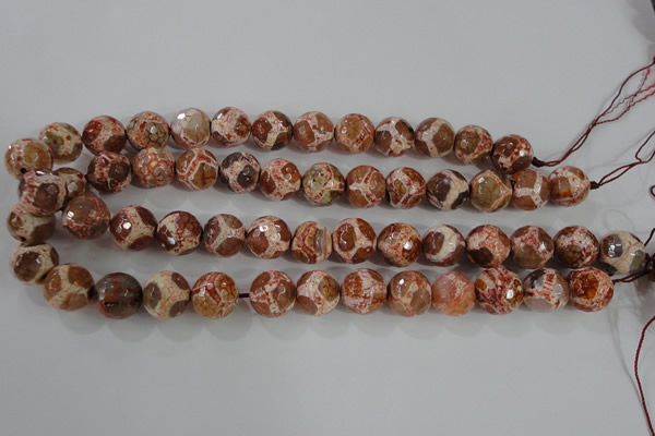 CAG5360 15.5 inches 14mm faceted round tibetan agate beads wholesale