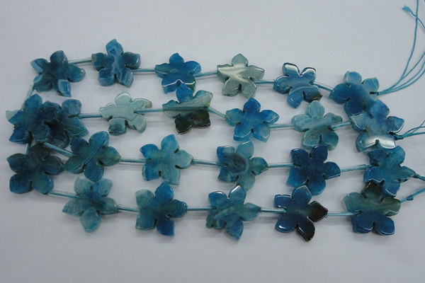 CAG5384 15.5 inches 27mm carved flower dragon veins agate beads