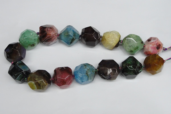 CAG5612 15 inches 25mm faceted nuggets agate gemstone beads