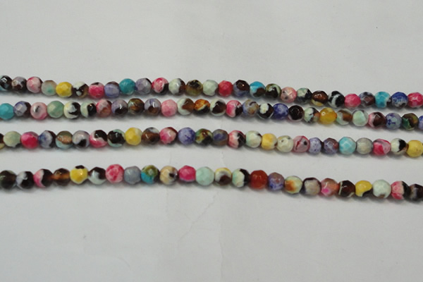 CAG5661 15 inches 4mm faceted round fire crackle agate beads