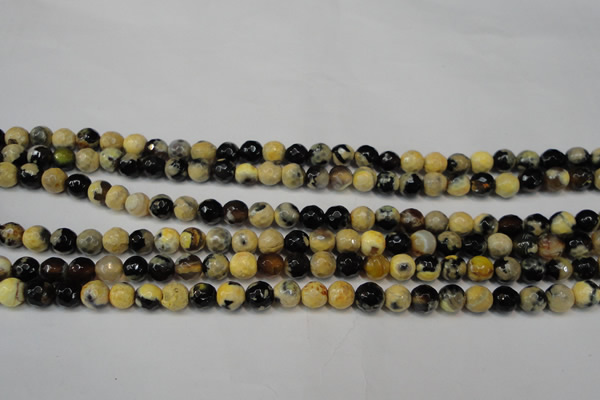 CAG5672 15 inches 6mm faceted round fire crackle agate beads