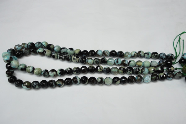 CAG5685 15 inches 8mm faceted round fire crackle agate beads