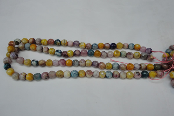 CAG5700 15 inches 8mm faceted round fire crackle agate beads