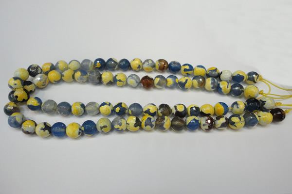 CAG5805 15 inches 10mm faceted round fire crackle agate beads