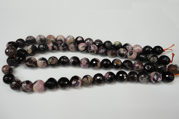 CAG5825 15 inches 12mm faceted round fire crackle agate beads