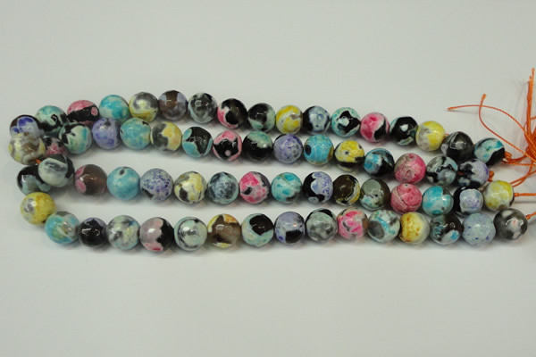 CAG5830 15 inches 12mm faceted round fire crackle agate beads