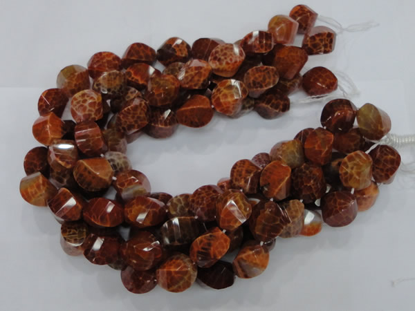CAG584 15.5 inches 15*20mm faceted & twisted rice natural fire agate beads