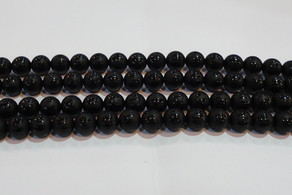 CAG6003 15.5 inches 10mm carved round matte black agate beads