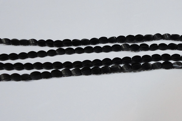 CAG6040 15.5 inches 5*8mm twisted rice matte black agate beads