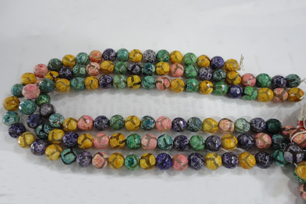 CAG6142 15 inches 12mm faceted round tibetan agate gemstone beads